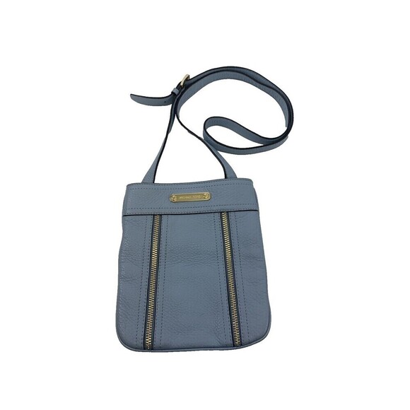 Michael Kors Moxley Crossbody Bag Pebbled Leather Light Blue Zip Snap Purse - Picture 1 of 14